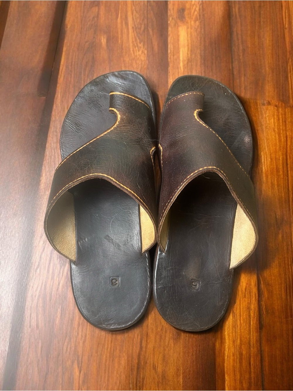 Vintage Dark Brown Handmade Leather Sandals Size 9 Wide